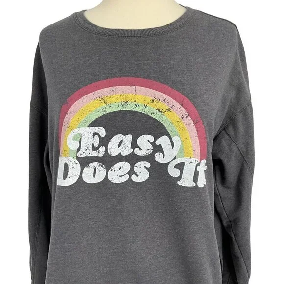 Wildfox Size M Easy Does It Sweatshirt Rainbow Grey Long Sleeve Comfort Women's - Picture 2 of 10